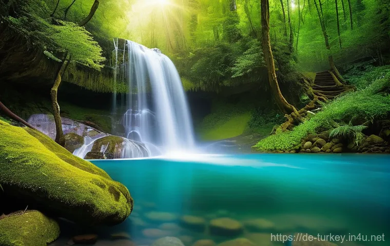 튀르키예 독특한 공원과 야외 공간 - **Dynamic Canyoning Adventure**
    An exhilarating and immersive scene set deep within a dramatic, ...