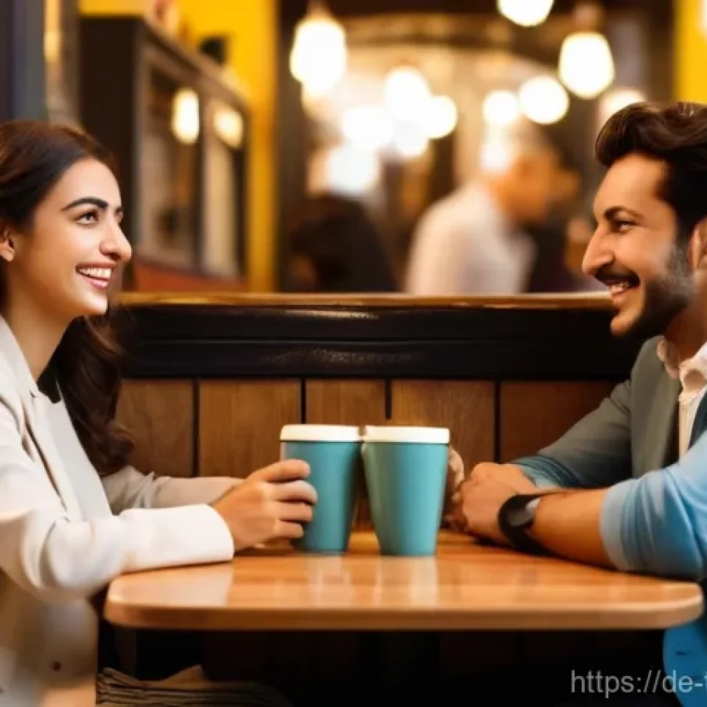 튀르키예 유명 배우와 영화 - A romantic comedy scene featuring a charming young Turkish woman and a handsome Turkish man, both dr...