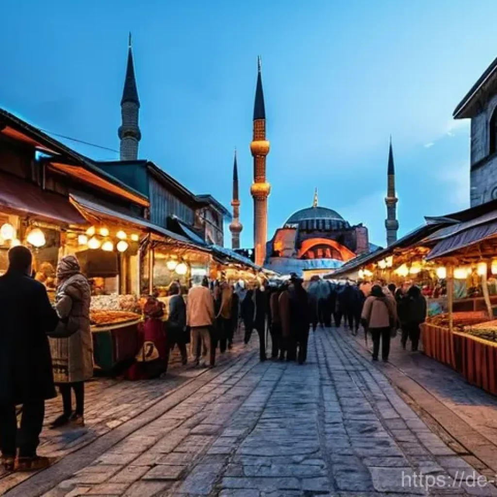 튀르키예 지역별 호텔 가격 비교 - **A Vibrant Evening in Istanbul's Sultanahmet District:** A bustling, atmospheric scene in the Sulta...