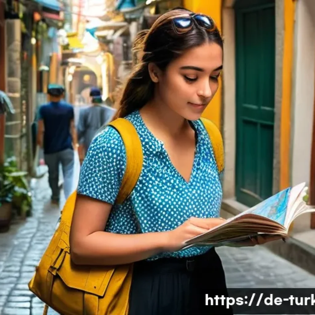 튀르키예 여행 가이드북 추천 - **Prompt:** A solo female traveler, in her late 20s, with a stylish yet practical backpack, is confi...