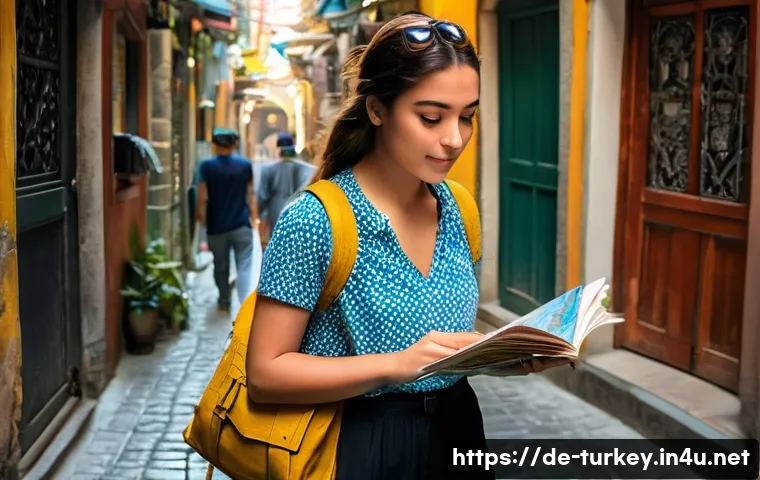 튀르키예 여행 가이드북 추천 - **Prompt:** A solo female traveler, in her late 20s, with a stylish yet practical backpack, is confi...