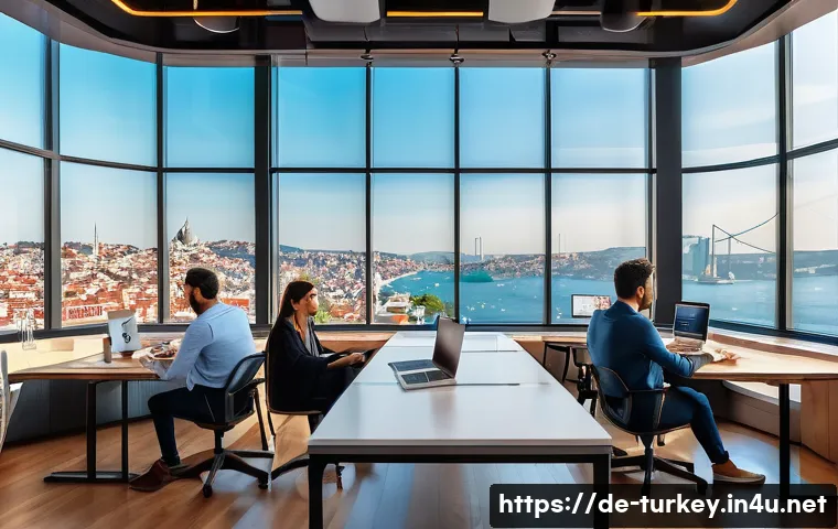 튀르키예 독특한 경제 관련 뉴스 - A vibrant modern co-working space in Istanbul filled with young Turkish entrepreneurs collaborating ...