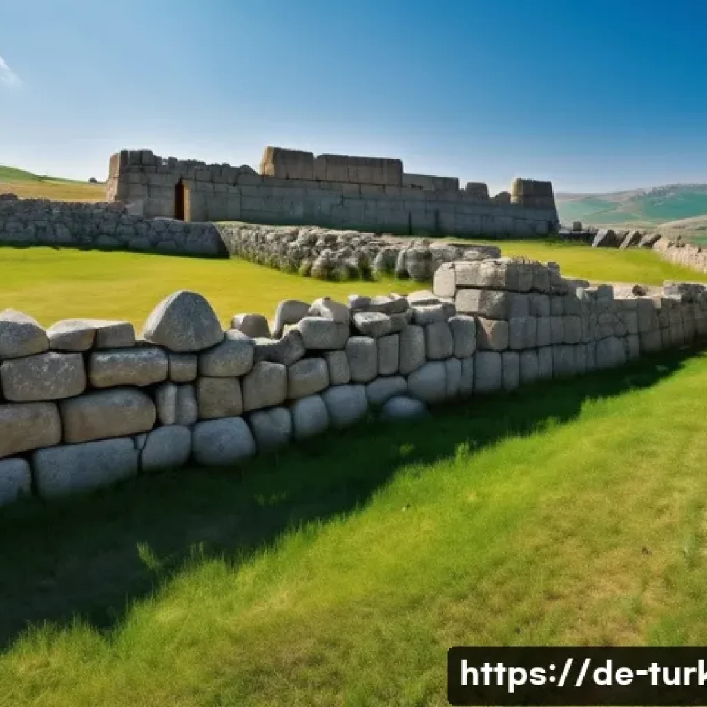 튀르키예 유네스코 세계문화유산 - A panoramic view of the ancient ruins of Hattusa, the Hittite capital, showcasing imposing stone cit...