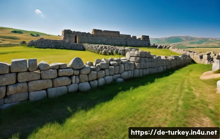 튀르키예 유네스코 세계문화유산 - A panoramic view of the ancient ruins of Hattusa, the Hittite capital, showcasing imposing stone cit...