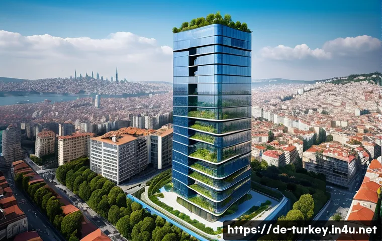 튀르키예 현대화 과정의 상징 건물 - A futuristic sustainable skyscraper in Istanbul, inspired by the Sapphire Tower, featuring sleek gla...