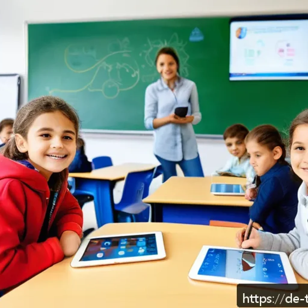 튀르키예의 어린이 교육 시스템 - A modern digital classroom in a Turkish elementary school featuring diverse children aged around 10,...