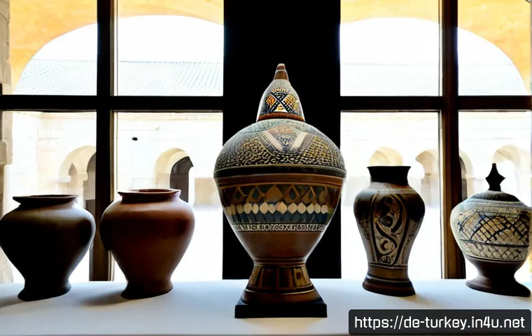 튀르키예 주요 사건 연대표 - Photorealistic museum tabletop scene illustrating major Turkish historical eras, carefully arranged ...